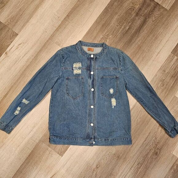 Pol Women's Distressed Denim Size Medium Jean Jacket - Picture 1 of 14